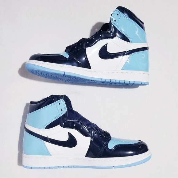 Size 9.5 (8m) - Jordan 1 Retro High - UNC Patent Blue Chill 2019 - Picture 7 of 11